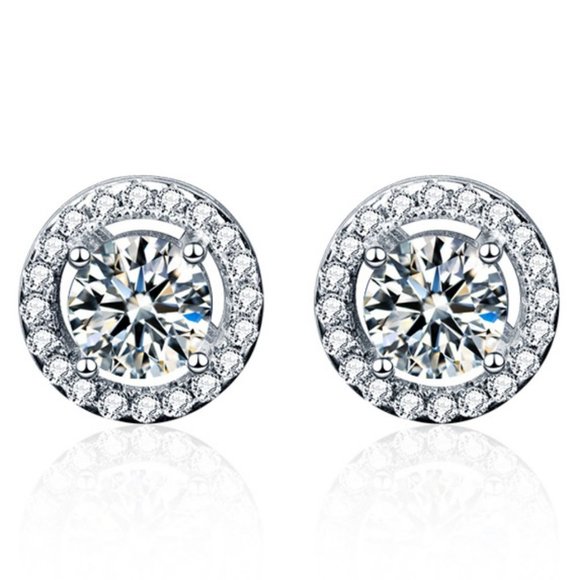 Certified 1ct. t.w. Moissanite Diamond Round Halo Stud Earrings NEW - Picture 3 of 9